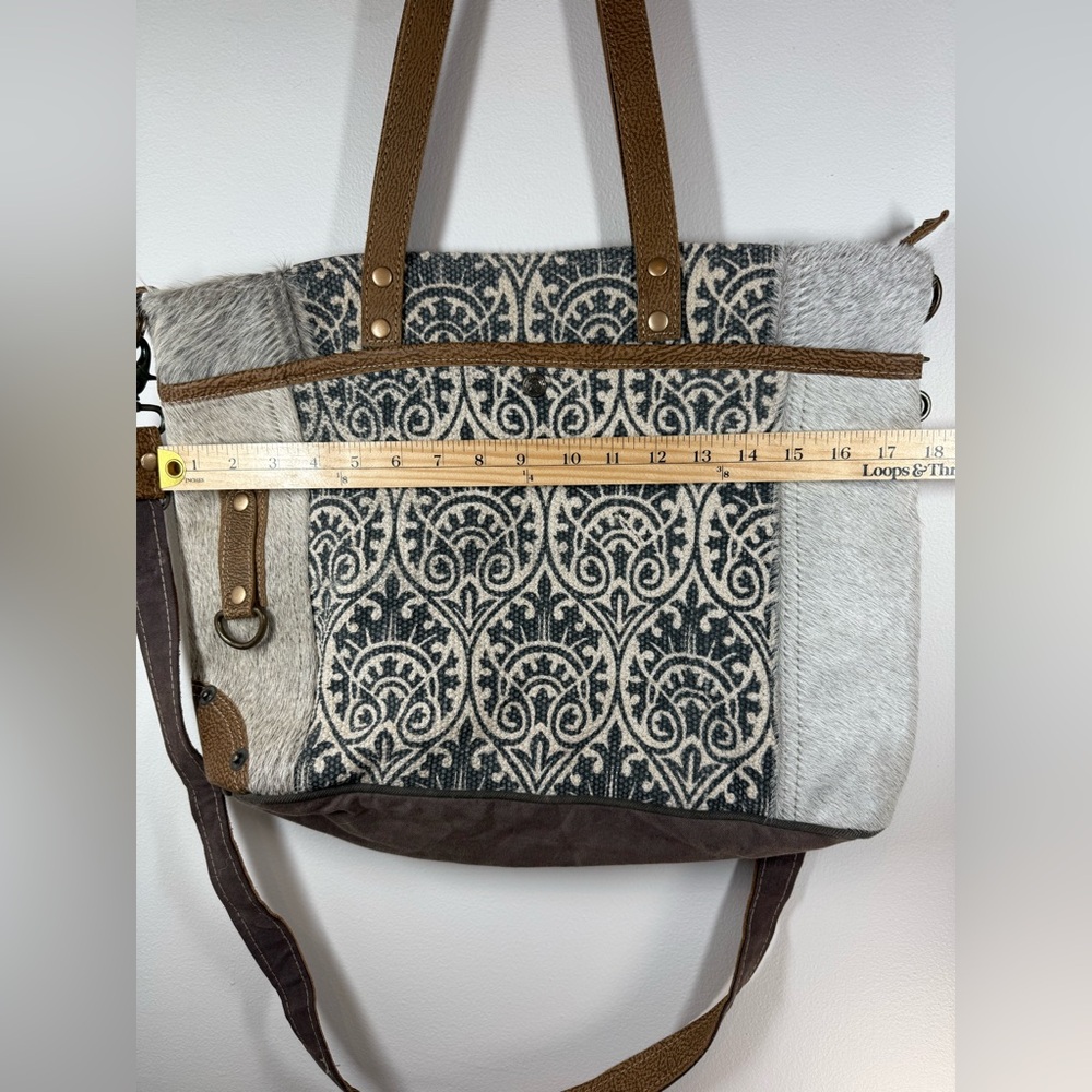 Myra Bag Ace Upcycled Canvas & Cowhide Messenger Bag - Picture 11 of 14